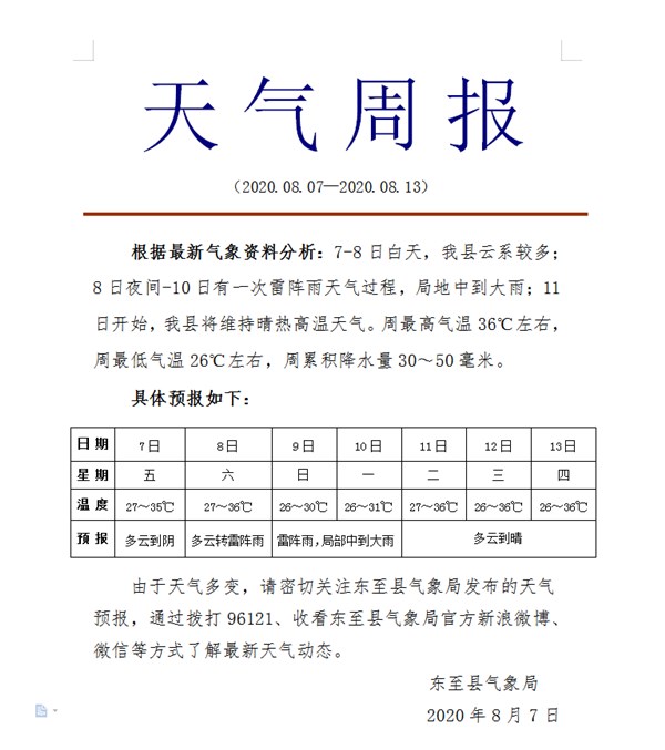 天气周报-东至县人民政府