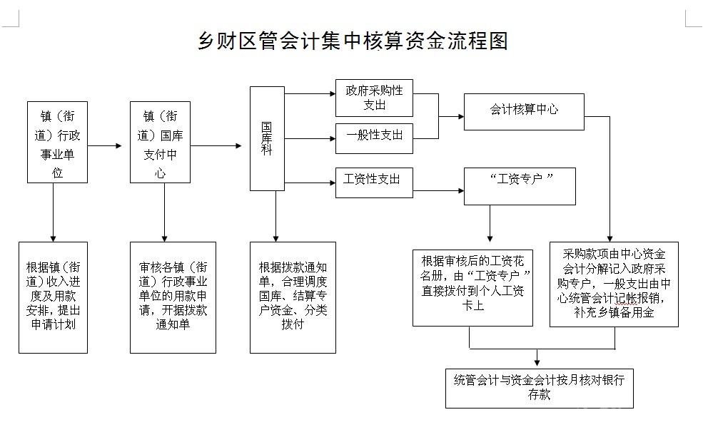 乡财区管会计集中核算资金流程图